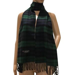 100% Cashmere Navy Blue & Hunter Green Plaid Scarf